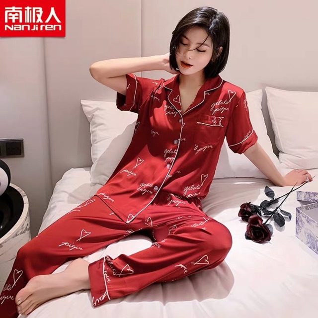 [Mã SMA071008 hoàn 10K xu đơn 0Đ] Bộ đồ pijama lụa cao cấp❣️bộ ngủ lụa quần dài-áo cộc (tơ lụa Quảng Châu) | BigBuy360 - bigbuy360.vn