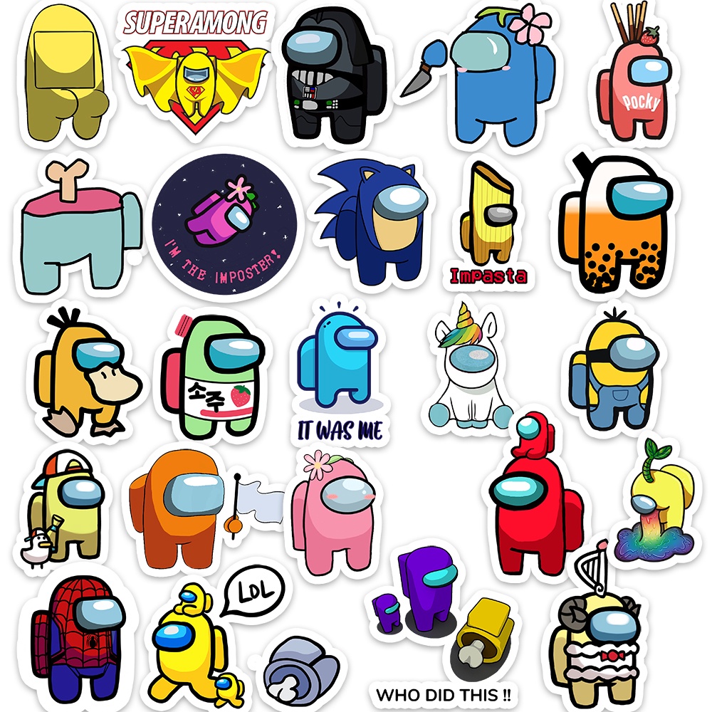 Set 50 cái Sticker Among Us chống nước, Sticker Among Us dán mũ bảo hiểm, Sticker Among Us Cute, Hình Dán Among Us