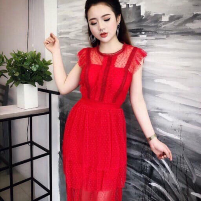 Váy đỏ ren công chúa chất cực đẹp 💃(kèm ảnh chụp thật)