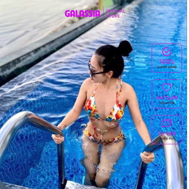 Bikini đồ bơi nữ 2 mảnh 3 món họa tiết hoa cam sexy kèm khăn cao cấp GALASSIA