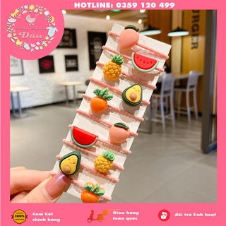 Dây buộc tóc gé gái siêu xinh set 5 chiếc, họa tiết cute, họa tiết hoa quả, hoa, động vật,.....
