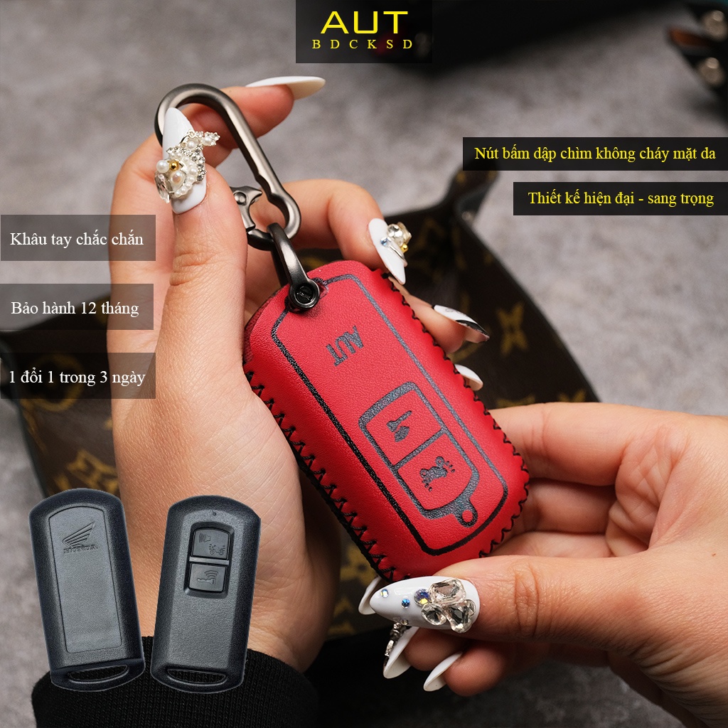 Bao da bảo vệ chìa khoá Smartkey AB Air Blade Honda Lead Vision Vario Click da bò khâu tay ABKV AD có tay cầm mẫu mới