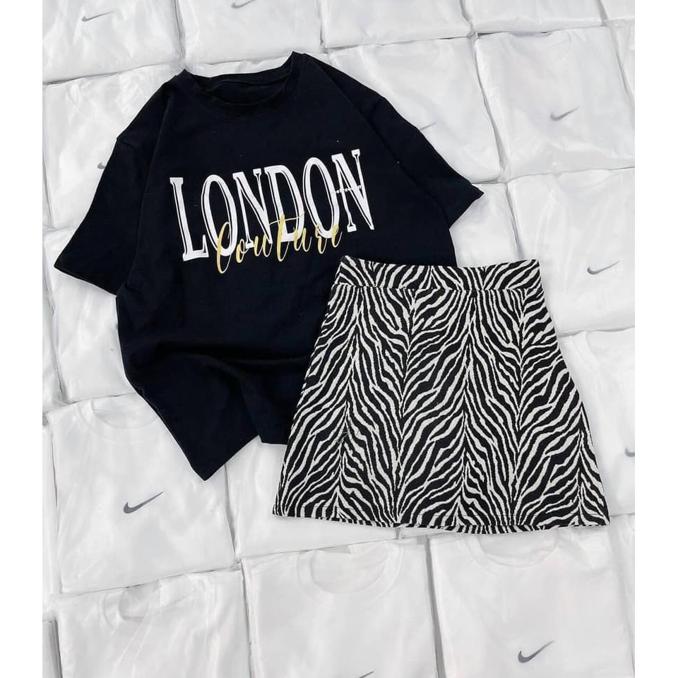 Set Chân Váy Beo Kèm Áo Thun London Hot Trend | BigBuy360 - bigbuy360.vn