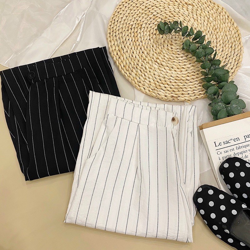 Quần Dài STRIPED CULOTES chất đũi siêu mát hoạ tiết sọc dọc giúp chân thon dài sau lưng bo chun co giãn