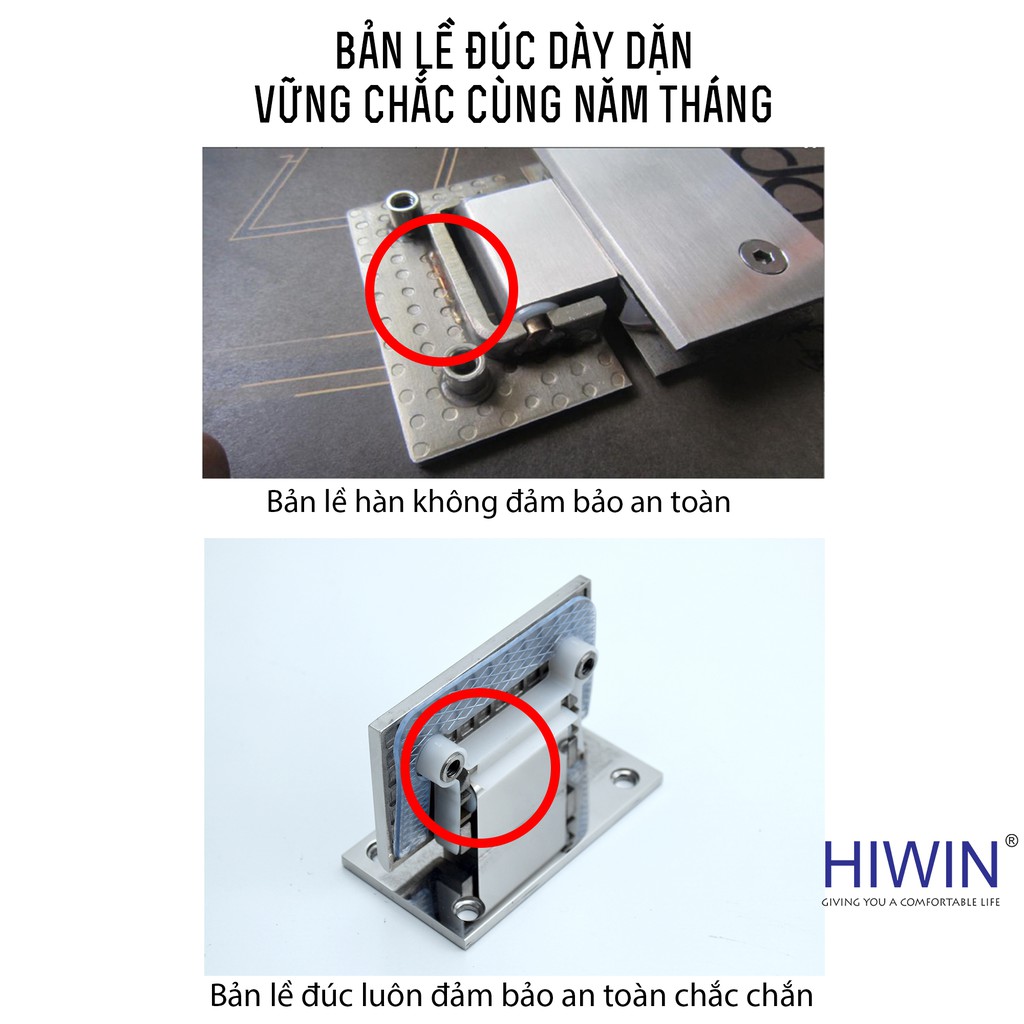 Bản lề cabin tắm 90 độ kính - tường cạnh thẳng inox 304 Hiwin HG-009 (dày 5mm)