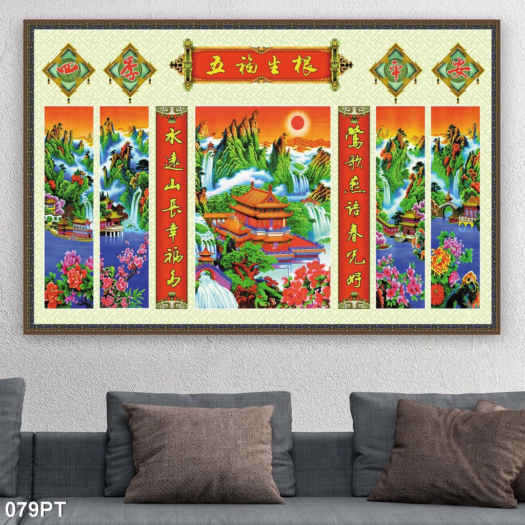 Tranh Dán Tường 3D Cửu Huyền Thất Tổ Vải Lụa 3D Cao Cấp