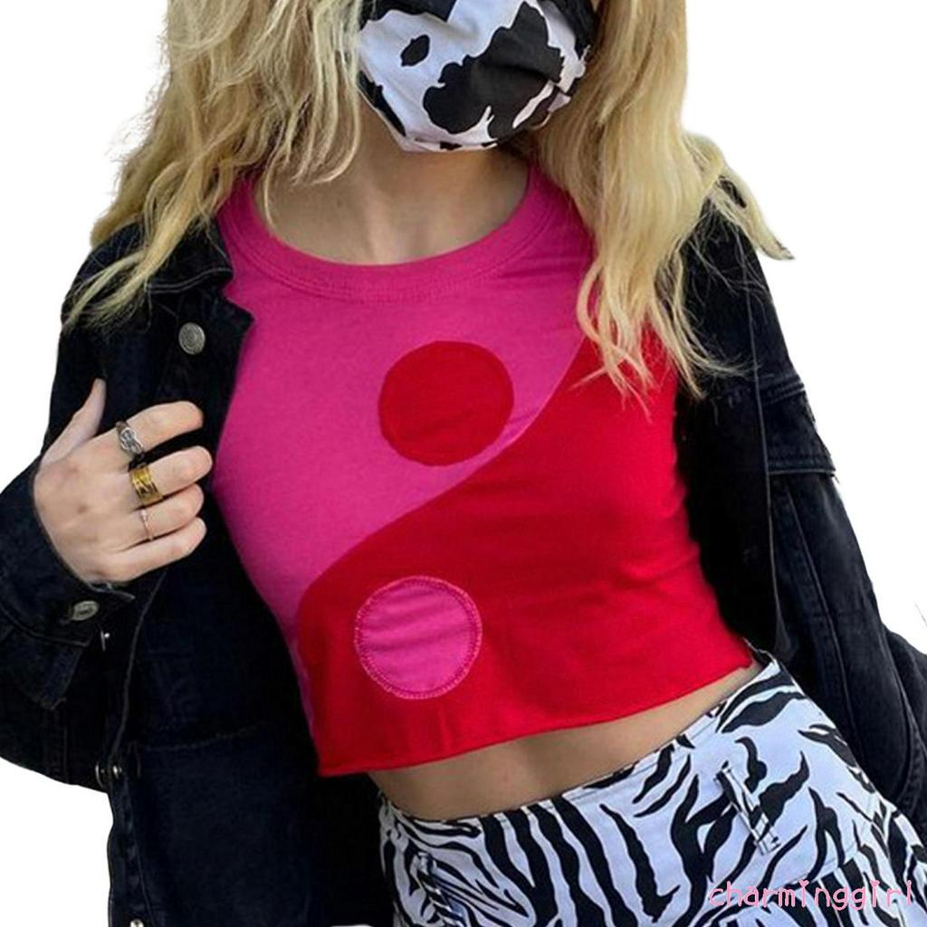 Áo Croptop Tay Ngắn Cổ Tròn Cho Nữ