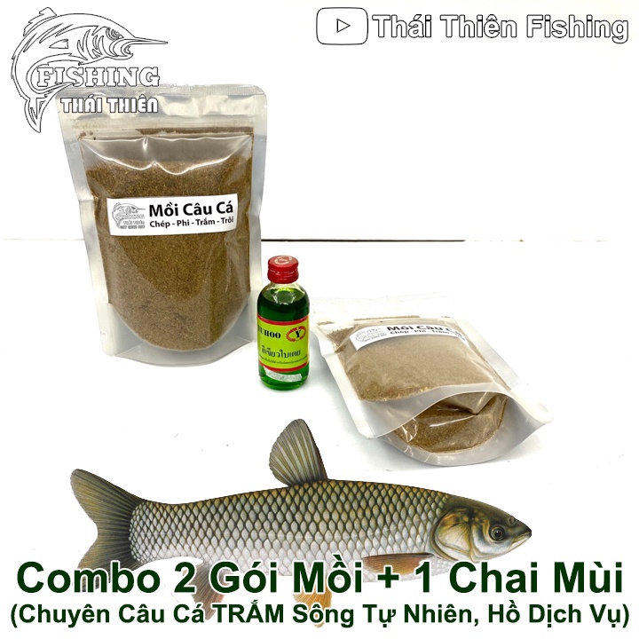 Combo 2 Gói Mồi, 1 Chai Tinh Mùi Thái Lan Dùng Câu Cá Trắm