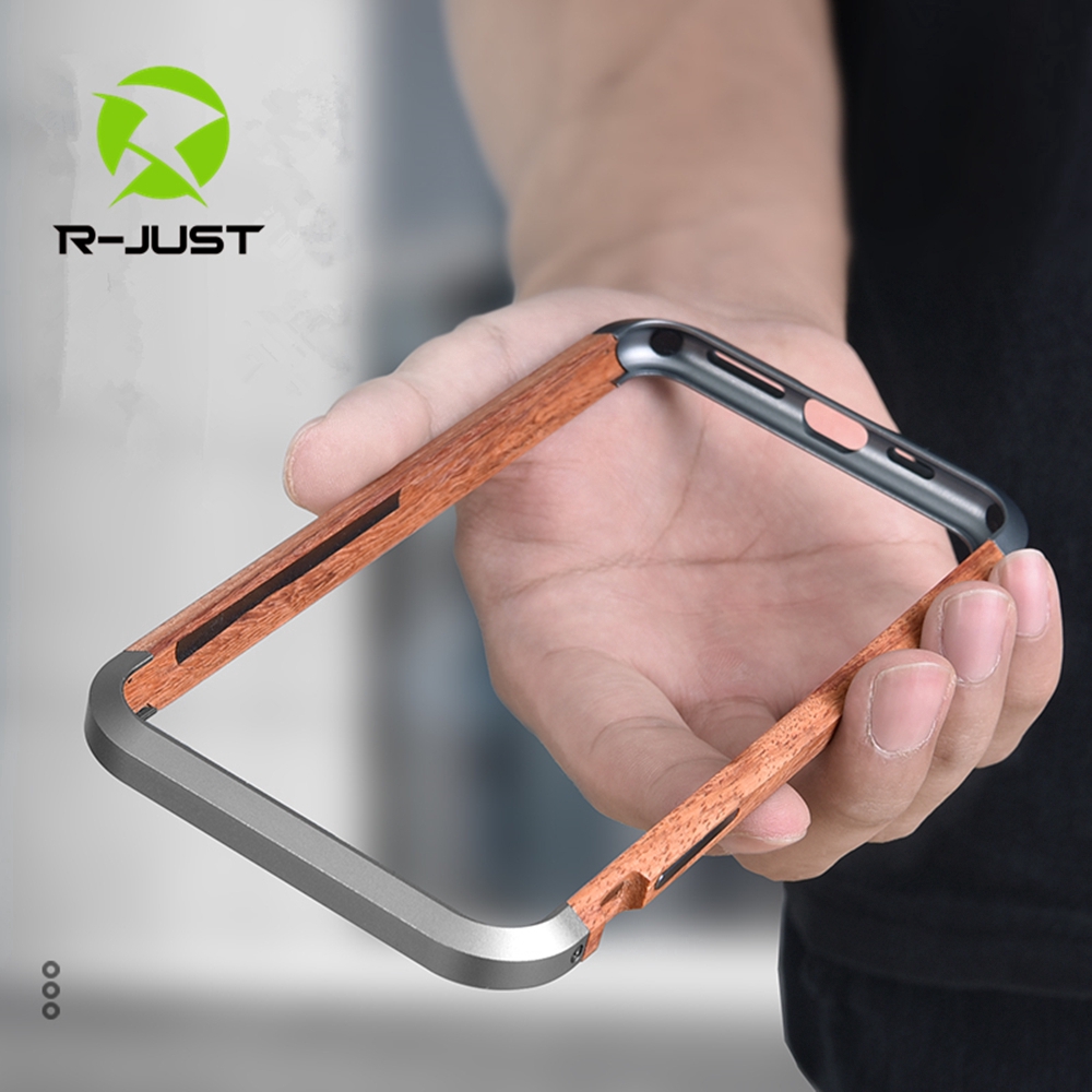 R-JUST Luxury Aluminum Metal Wood Bumper Case for iPhone 12 Pro Max Mini 11 SE X 7 8 XR XS MAX Slim Natural Wood Brand Phone Cover