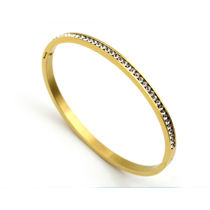 Vòng tay nữ titan cao cấp đính 1 hàng đá siêu đẹp, bền màu, hợp thời trang