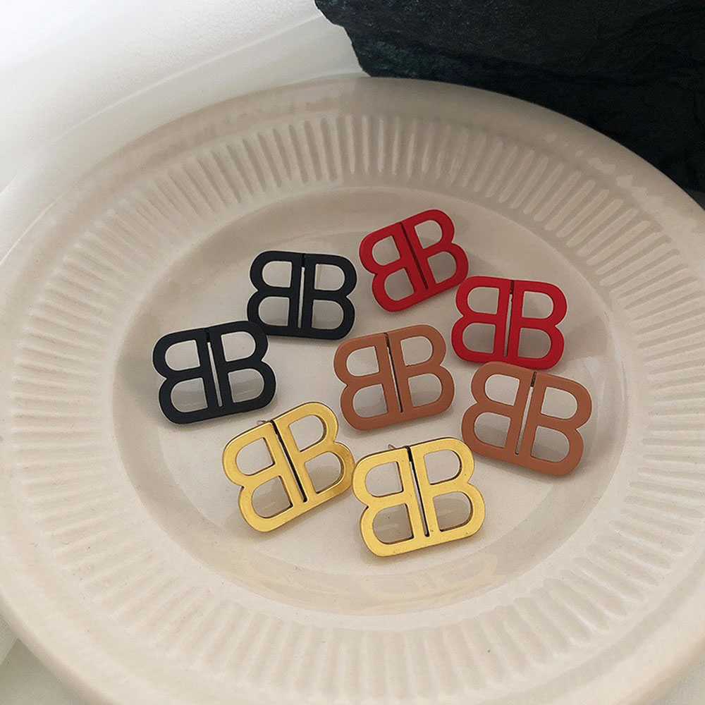 Khuyên Tai Kim Loại Hình Chữ B Phong Cách Retro Cho Nữ