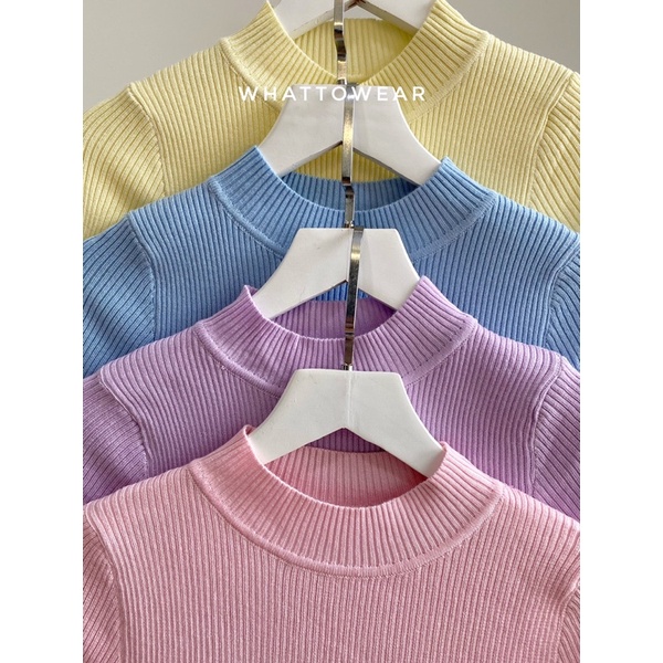 SALE Áo knit tay ngắn cổ kín 4 màu pastel