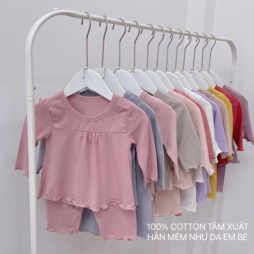 Set 3 bộ thun dài tay bé gái babydoll dễ thương, combo 3 bộ cotton thu đông tay dài bé gái