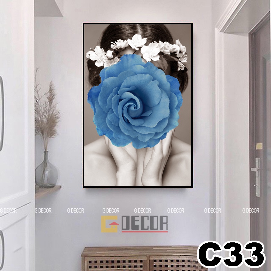Tranh treo tường canvas 1 bức phong cách hiện đại Bắc Âu 32, tranh cô gái trang trí phòng khách, phòng ngủ, spa, store