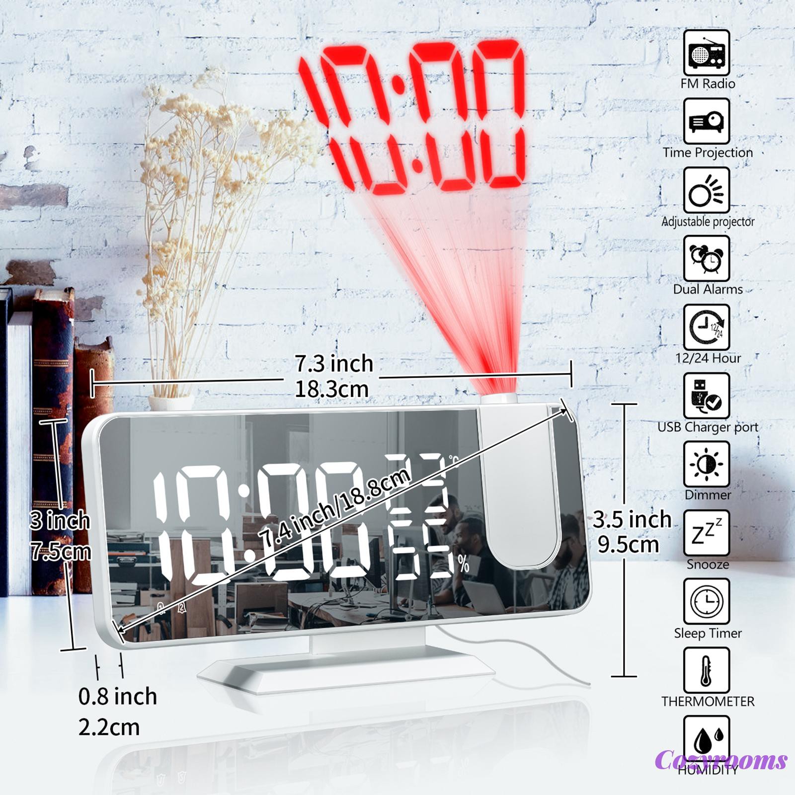 Projector Alarm Clock, LED Digital Alarm Clock FM Radio for Home, Office