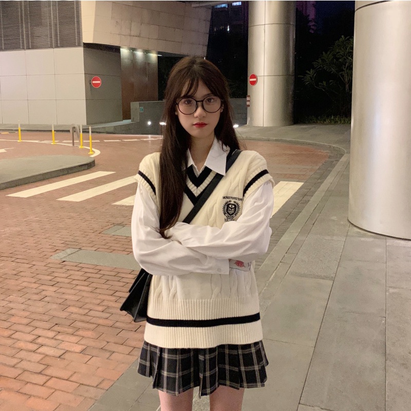 Áo Sweater Dệt Kim Không Tay Thời Trang Xuân Thu Cho Nữ