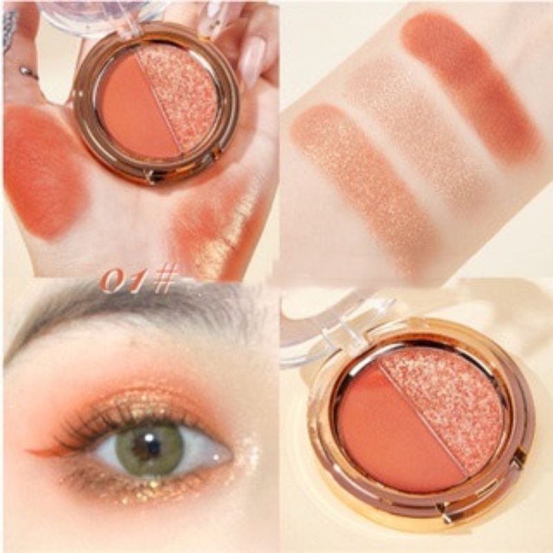 Bảng phấn mắt  Makeup Eyeshadow 2 ô nhũ và lì lên màu cực xinh