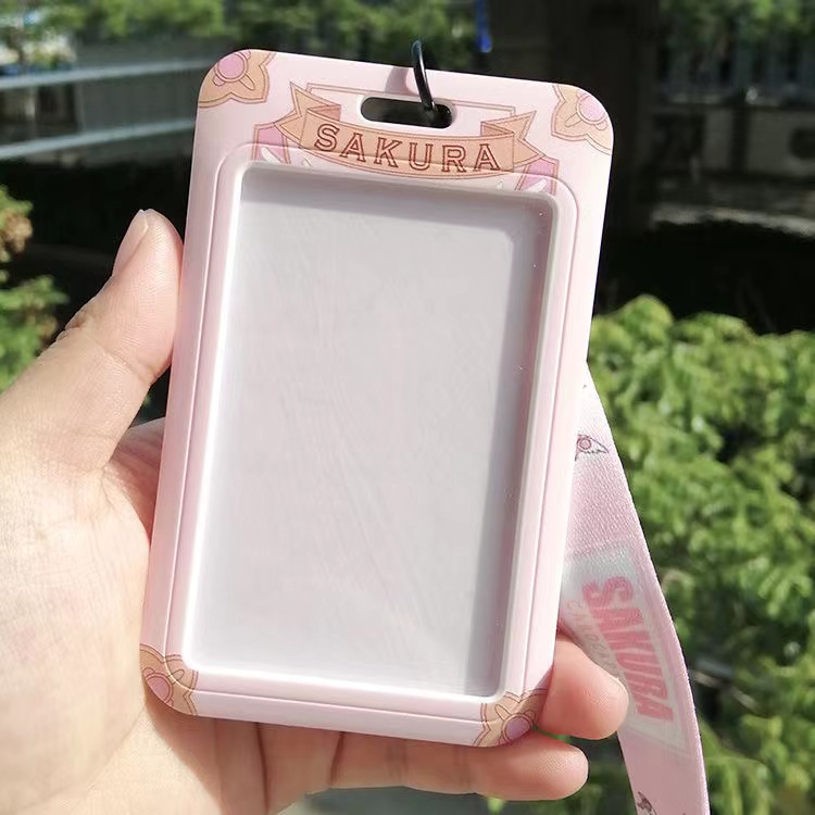 Túi Đựng Thẻ ID/Thẻ Họa Tiết Hoạt Hình Sakura Màu Hồng Dễ Thương Cho Học Sinh
