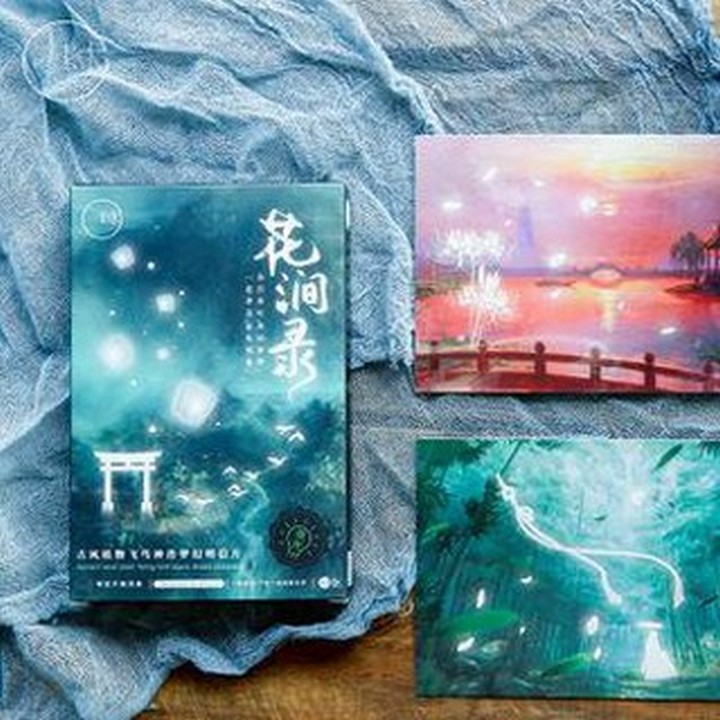 Postcard Phong cảnh nhật Dạ quang có bưu thiếp hộp ảnh anime