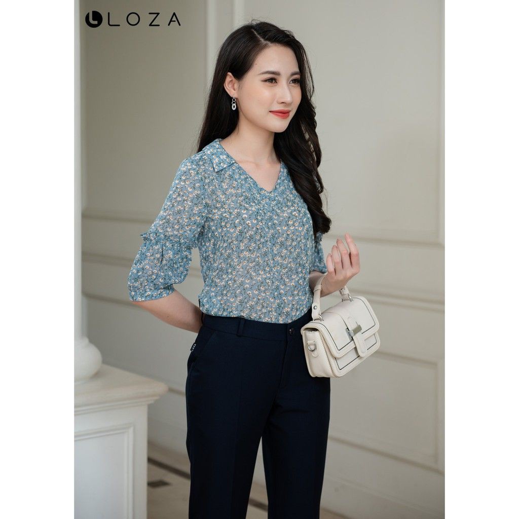 [Mã FASHIONMALLT4 giảm 15% đơn 150k] Áo sơ mi hoa nhí tay lỡ cổ chữ V LOZA LS1372