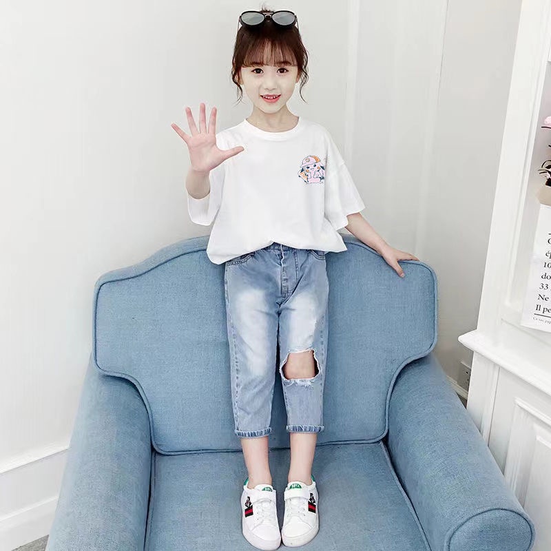 Áo Thun Tay Lỡ 100% Cotton Thời Trang Mùa Hè Phong Cách Phương Tây Kiểu Mới 2022 Cho Bé Gái