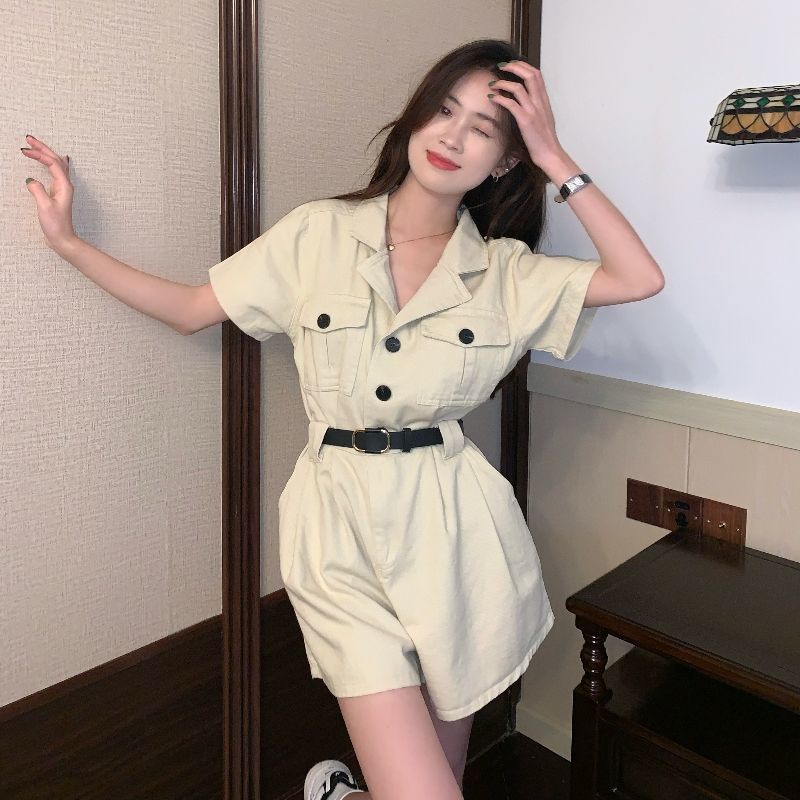 Áo liền quần Ngắn Tay Cổ Vuông Phong Cách Hàn Quốc Cho Nữ