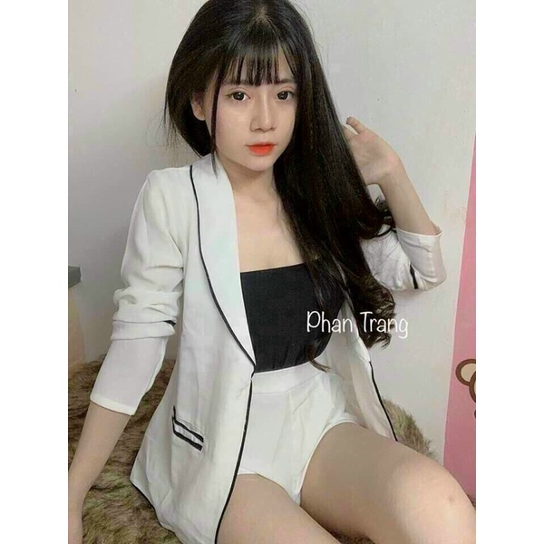 Set bộ vest 3 món áo dây có mút ngực+ quần sort đùi+ áo khoác tay dài gợi cảm sang trọng giá rẻ