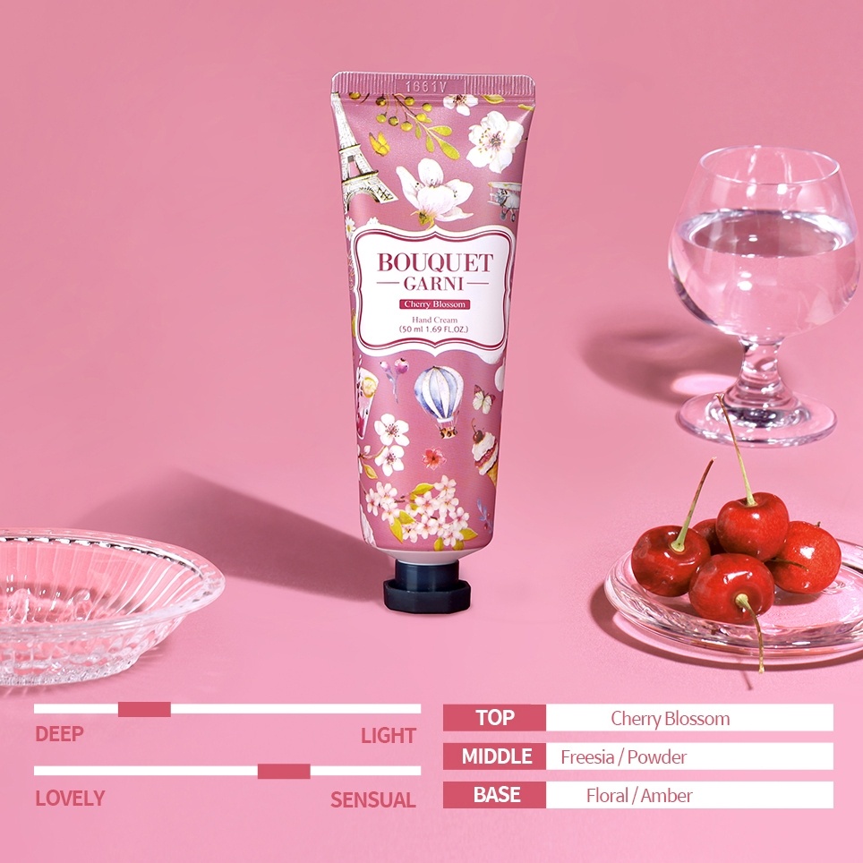 Kem Dưỡng Da Tay Garni 50ml Chiết Xuất Từ Hoa Anh Đào / Hoa Hồng / Bột Em Bé Làm Trắng Da