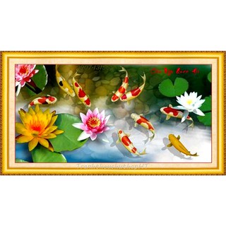 Tranh đính đá Cửu ngư quần tụ 120*60cm VS414 - tự đính