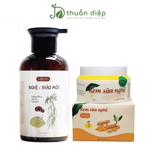 COMBO TRẮNG DA SỮA TẮM NGHỆ + KEM SỮA NGHỆ giúp trắng da, dưỡng ẩm cơ thể handmade