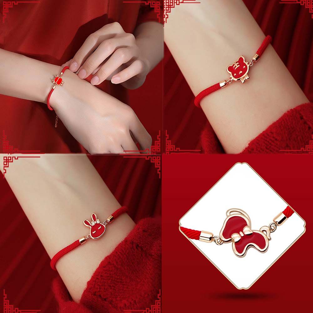 Vòng Tay Dây Đỏ Đính Mặt Hình 12 Cung Hoàng Đạo Phong Cách Trung Hoa
