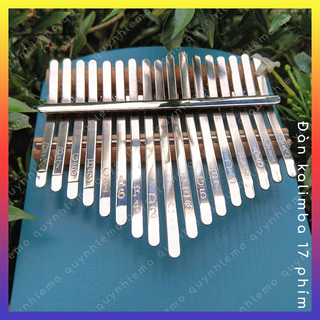 Đàn kalimba 17 phím màu xanh QUYNHLEMO bo tròn trên dưới loại to, Đàn piano ngón tay cái tặng đủ phụ kiện