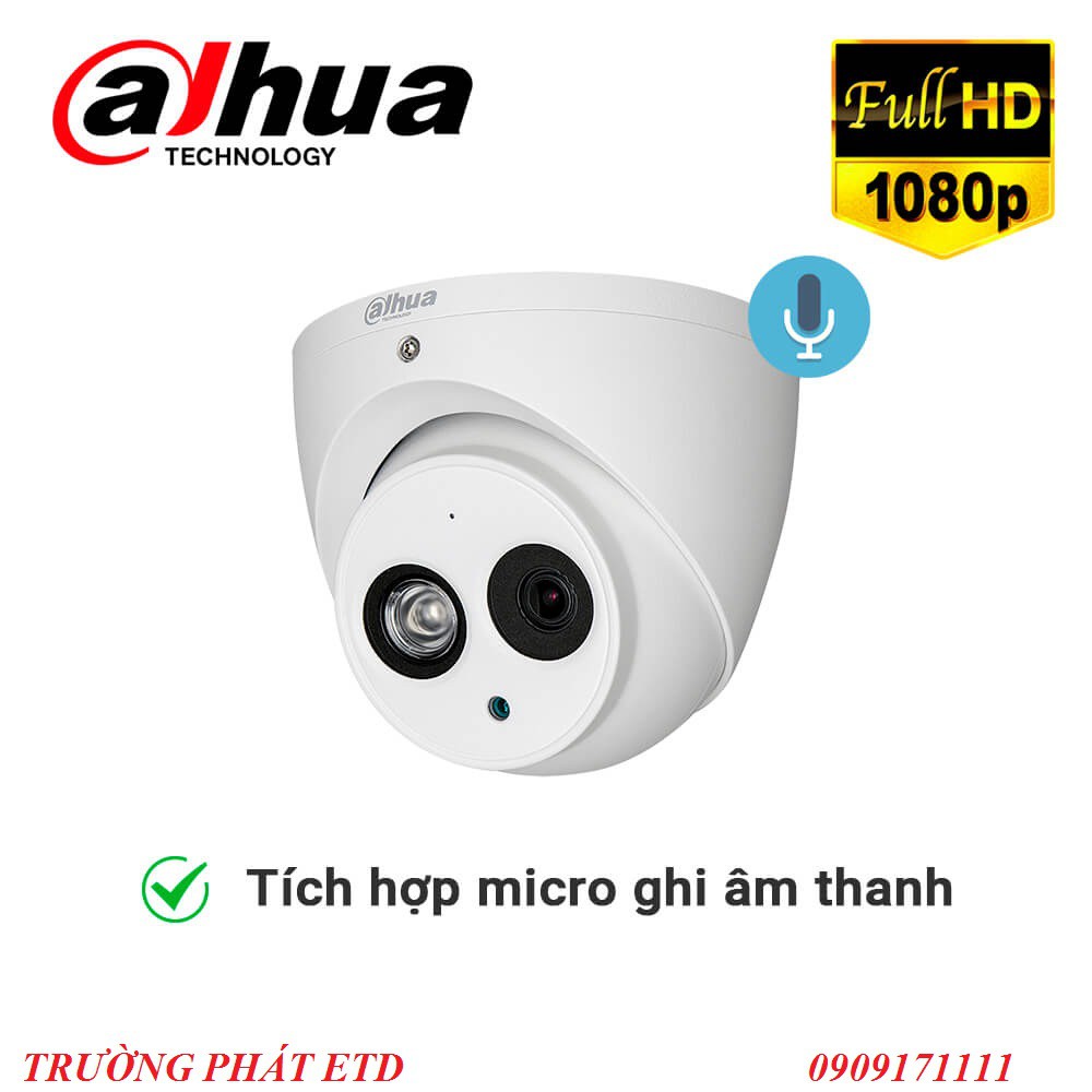 Camera Dome 4 in 1 Hồng Ngọai 2.0 Megapixel DAHUA HAC-HDW1200EMP-S4( Không Kèm Mic) - Hàng Chính Hãng