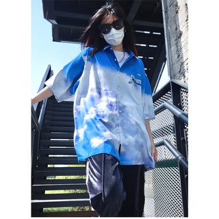 Áo Sơ Mi Ngắn Tay In Hình Bầu Trời Xanh Đa Năng Phong Cách Hàn Quốc