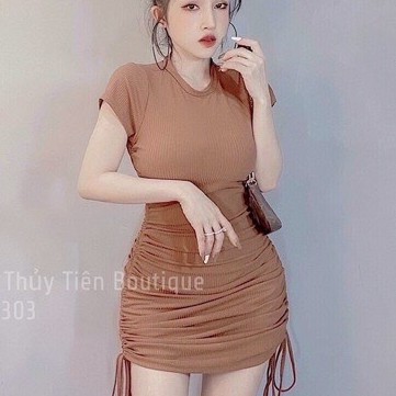 Đầm body rút thân hai dây vải thun lụa (50 kg trở lại) (Ảnh thật) | BigBuy360 - bigbuy360.vn