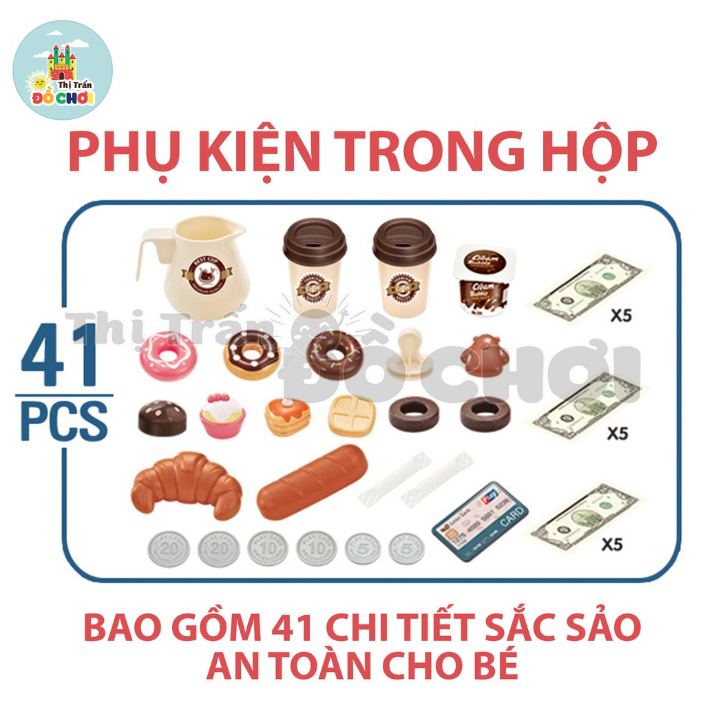 Bộ đồ chơi nấu ăn mẫu máy pha cafe kèm quầy bánh ngọt và menu cho bé 668-94