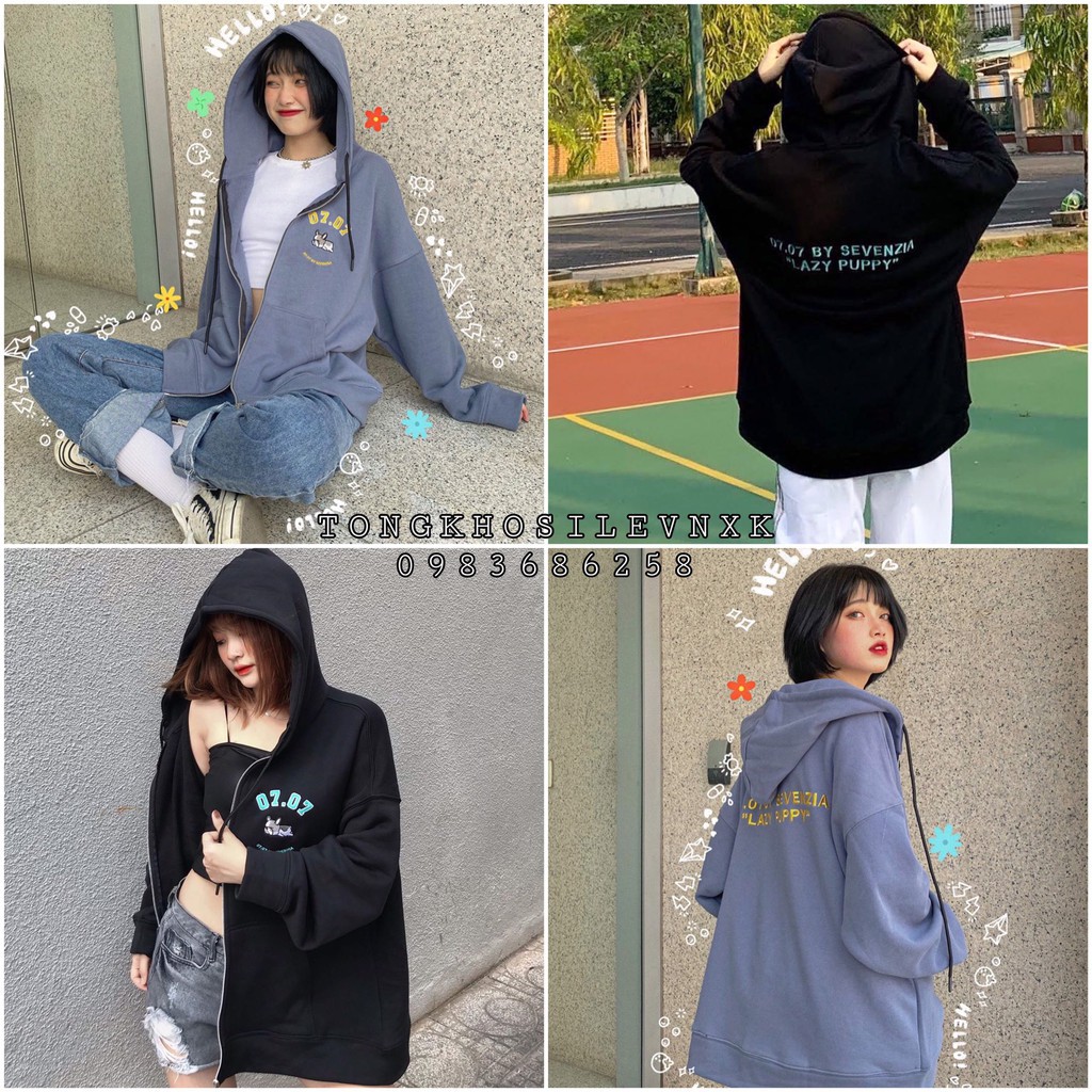 Áo Khoác Hoodie Nỉ Form Rộng (Free Shipping) Áo Khoác Nỉ Ulzzang Nữ Xanh Đen 735