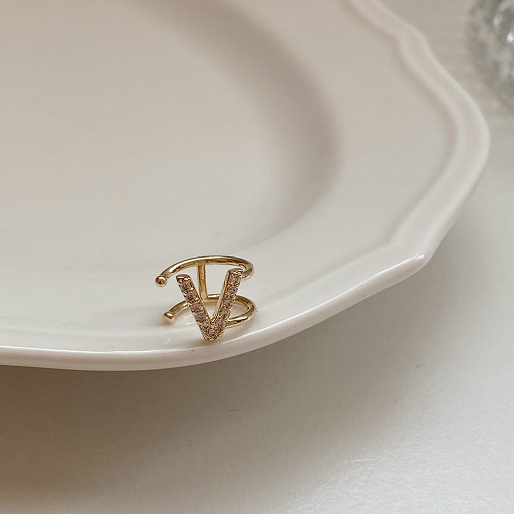 Bông tai hình chữ đính đá zircon cao cấp sang trọng cho nữ