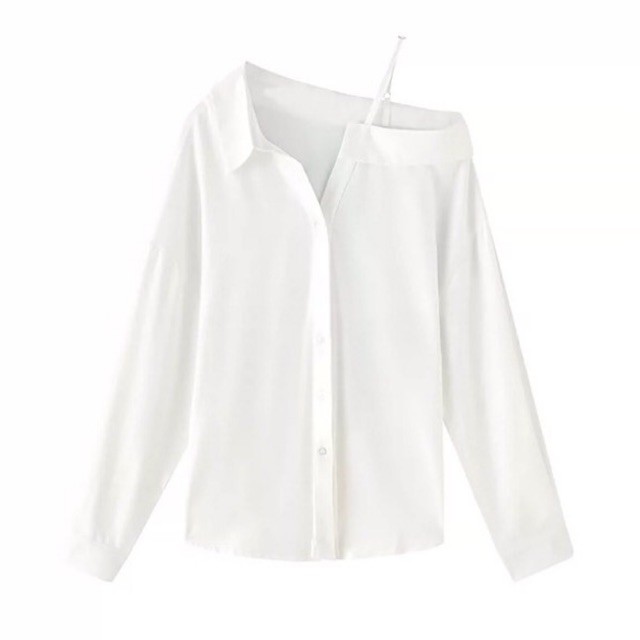 Sơmi lệch vai (Trắng/Đen)