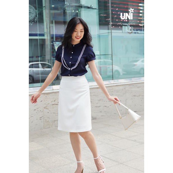 Chân Váy Chữ A UNIVTH Công Sở Cạp Cao Đen Trắng 5CA184 Uni Korean Fashion