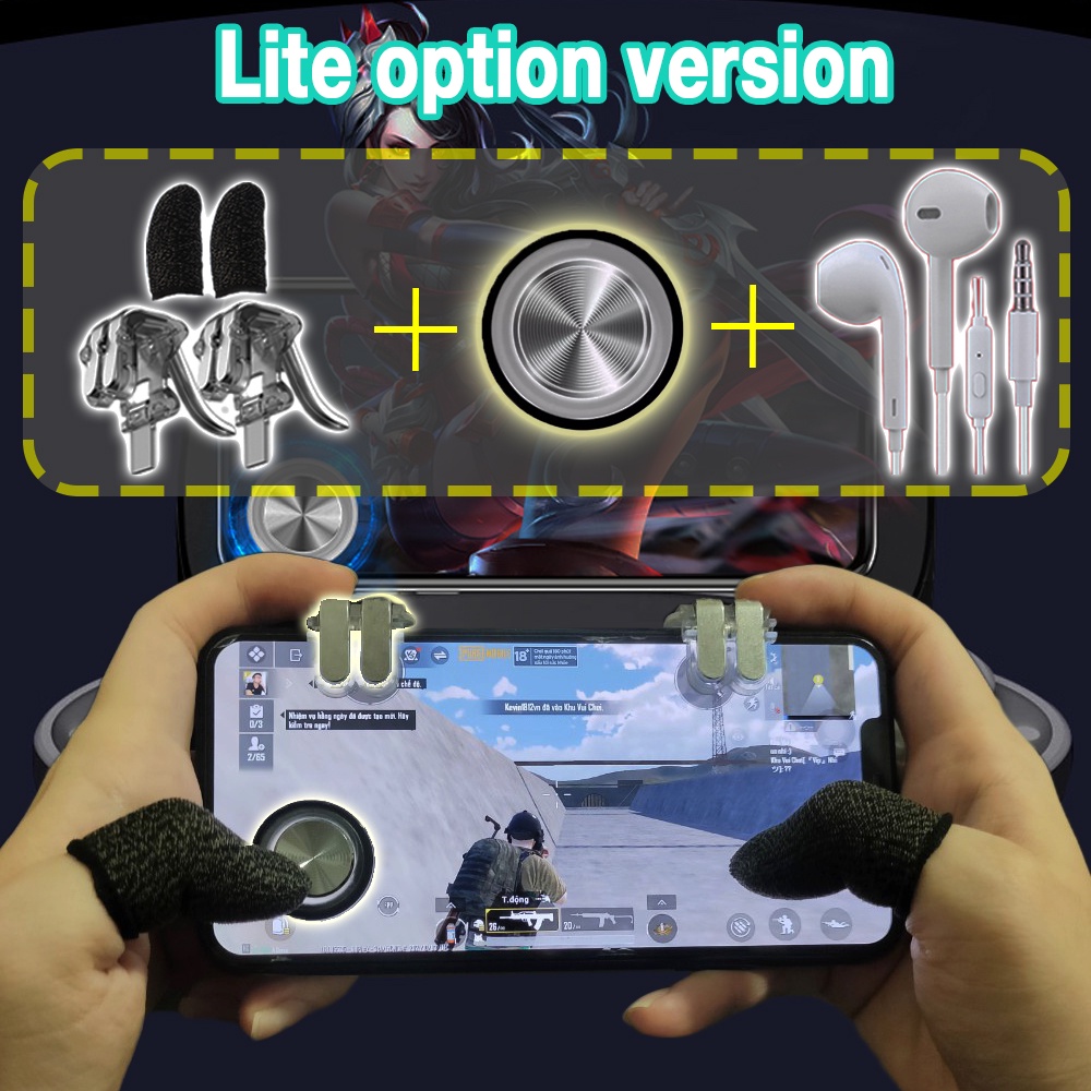 Combo bộ nút bắn Pugb, Freefire DCTT kèm bao tay chơi game - Nút bấm chơi PUBG 6 ngón