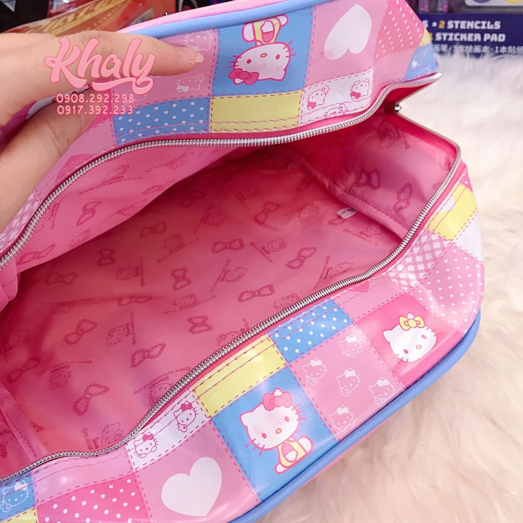 BALO 14'' 3 NGĂN HÌNH HELLO KITTY CARO MÀU HỒNG VIỀN XANH SIÊU CHO TRẺ EM BÉ GÁI SIÊU XINH (THÁI LAN) - 519NKT069PB01