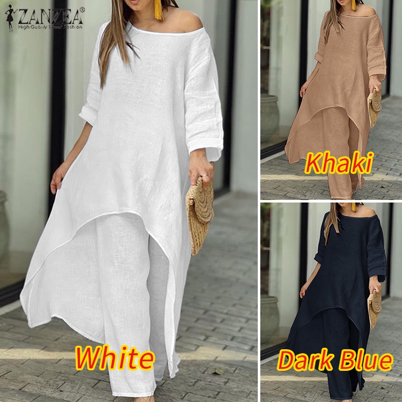 Set đồ ZANZEA gồm áo dài tay cổ tròn + quần dài lưng thun thời trang nữ