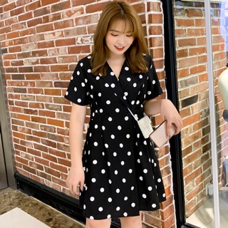 Đầm xoè chấm bi cổ bẻ đắp chéo big size cao cấp size lớn 65-100kg