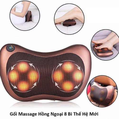 Gối massa hồng ngoạị 8 bi massage xoay chiều Lưu thông khí huyết thông minh/ bảo hành 1 đổi 1