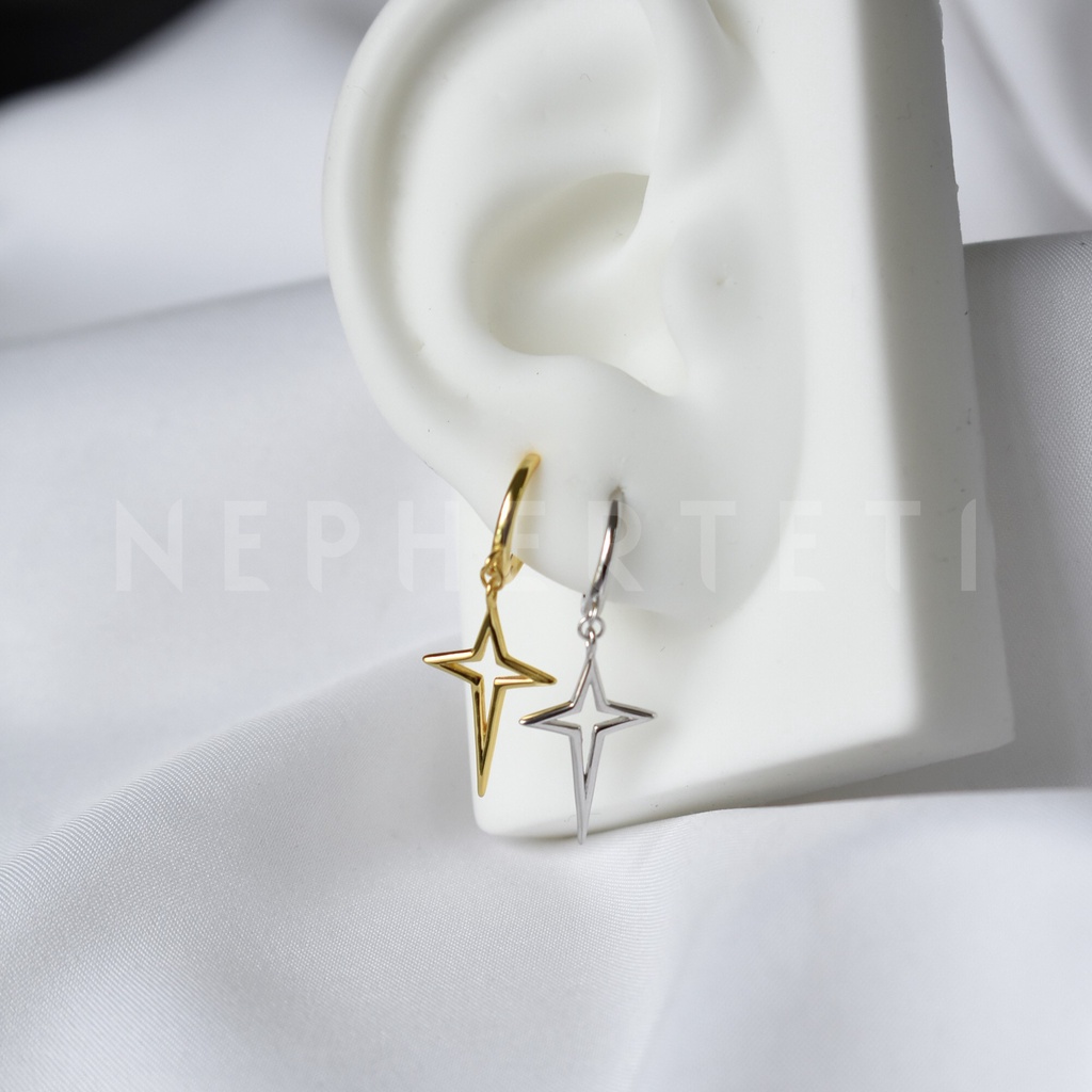 Khuyên tai bạc 925 - Khoen tròn charm thánh giá  - Nepherteti