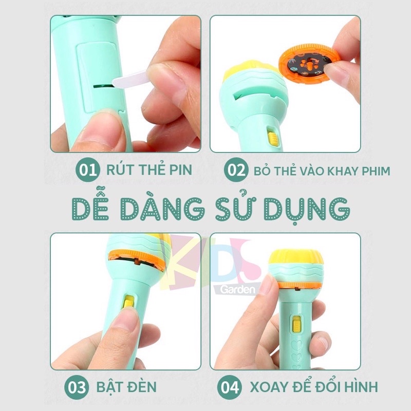 Đèn Pin Chiếu Hình Cho Bé 10 Thẻ 80 Hình Chiếu Ngộ Nghĩnh BUBUKIDS gồm hình động vật siêu nhân hoa quả cho bé yêu