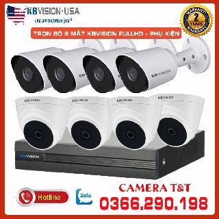 [TẶNG DÂY ĐÚC SẴN CHO CAMERA ] TRỌN BỘ 8 MẮT CAMERA KBVISION 2.0 MP FULL HD 1080P KÈM Ổ CỨNG TÙY CHỌN - BẢO HÀNH 2 NĂM