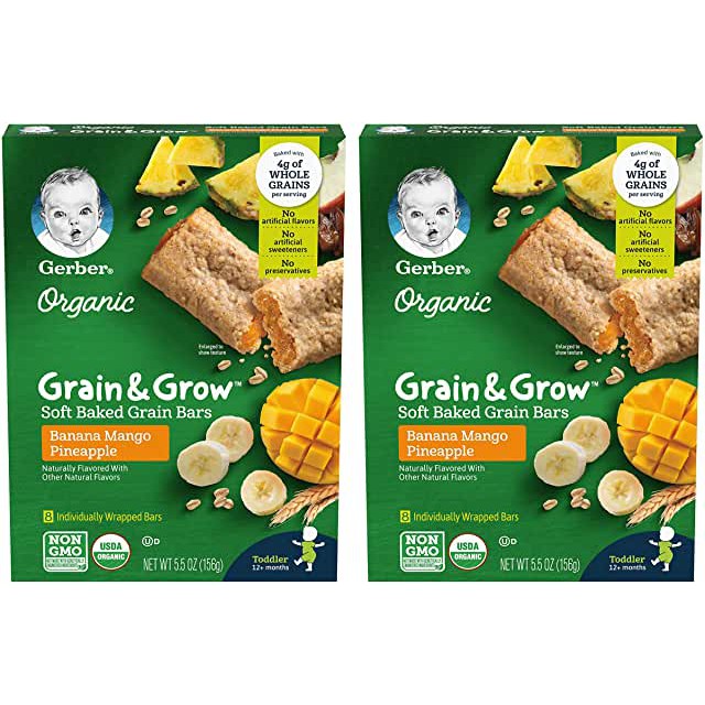 (Nhập US) Ngũ cốc dạng thanh mềm Gerber Organic có nhân Grain &amp; Grow (date 2022)