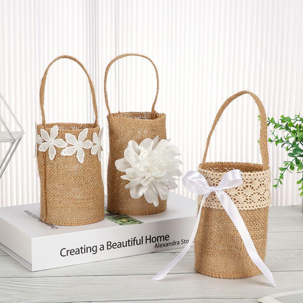 KRNY Giỏ Đựng Kẹo Bằng Vải Bố Họa Tiết Hoa Phong Cách Vintage